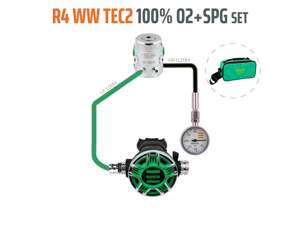 Regulátor R4 WW TEC2 100% O2 M26x2, stage set s manometrem