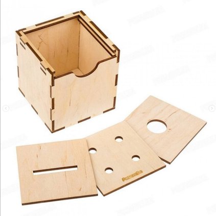 Vhazovací kostka pro děti box dřevěný vyměnitelný otvor 2