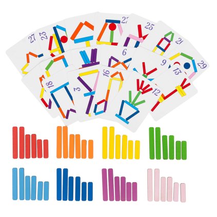 Dřevěné tyčinky barevné 3 velikosti mozaika skládačka