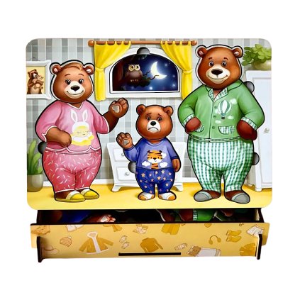 PSD192 Skládačka oblečení medvídci dřevěná obleč roční období 3 0