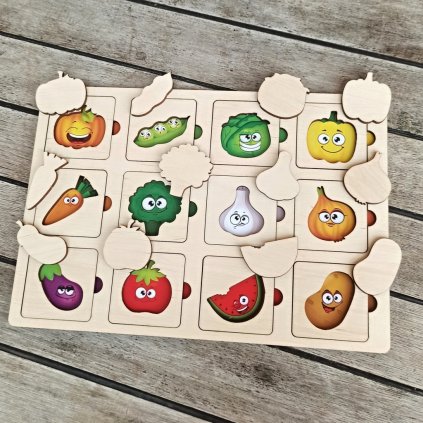 D01329 Vkládačka výseky Zelenina emoce hmatové puzzle 00