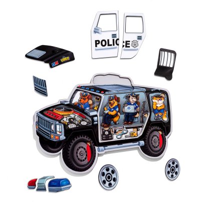 PSF111 Policie tvarové puzzle dřevěná vkládačka policejní auto dvouvrstvé