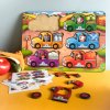 PSD216 Auta se zviratky variabilni drevene puzzle skladacka s kartickami eduhry 55