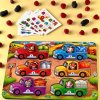 PSD216 Hra Auta se zviratky variabilni drevene puzzle skladacka s kartickami eduhry