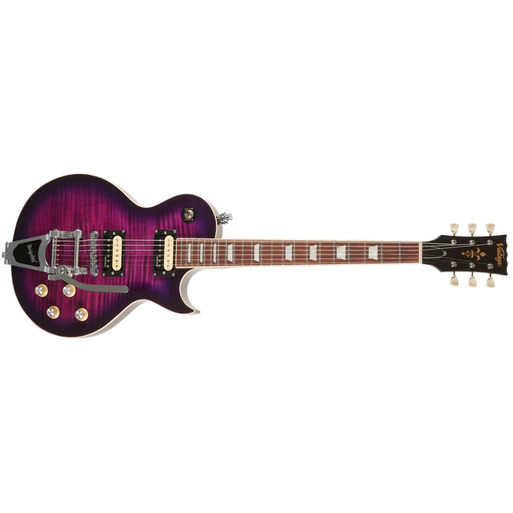 VINTAGE V100 Purple Flamed Maple With Bigsby