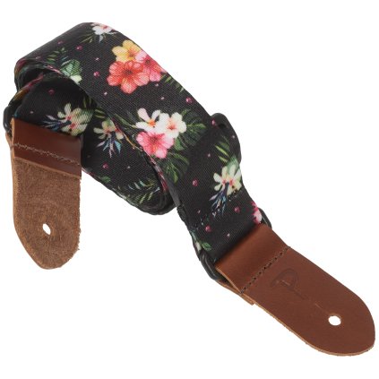 PERRI'S LEATHERS 7672 Ukulele Strap Black Flowers