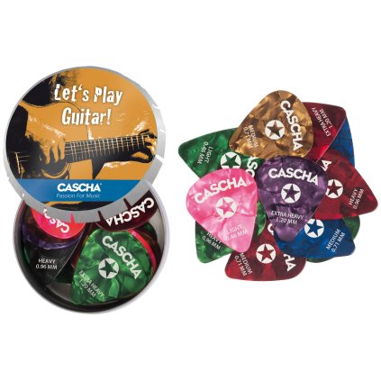 CASCHA Guitar Pick Set Box (24 mixed guitar picks + metal box)