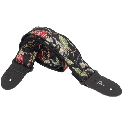 PERRI'S LEATHERS 7674 2” Wide Jacquard Negative Skull And Rose