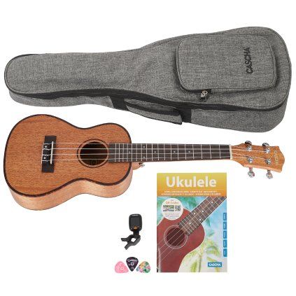 CASCHA HH 2036 Concert Mahogany Ukulele Bundle