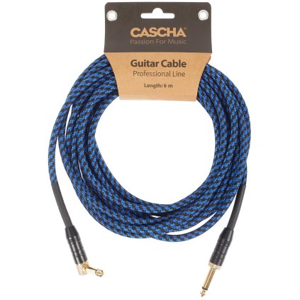 CASCHA Professional Line Guitar Cable, Angled, Tweed Blue, 6 m