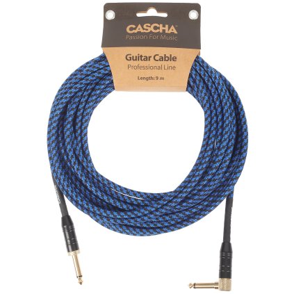 CASCHA Professional Line Guitar Cable, Angled, Tweed Blue, 9 m