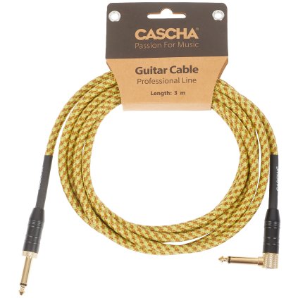 CASCHA Professional Line Guitar Cable, Angled, Tweed Natural, 3 m
