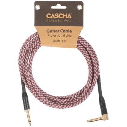 CASCHA Professional Line Guitar Cable, Angled, Tweed Red, 3 m