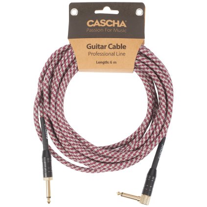 CASCHA Professional Line Guitar Cable, Angled, Tweed Red, 6 m