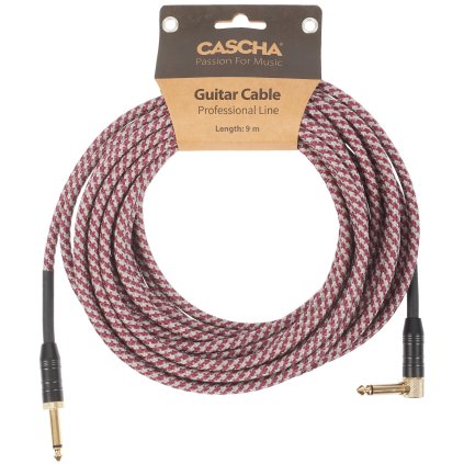 CASCHA Professional Line Guitar Cable, Angled, Tweed Red, 9 m