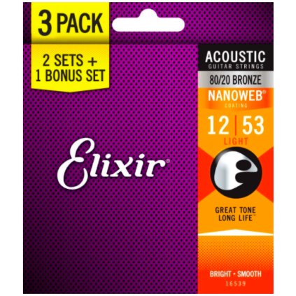 Elixir 16539 NANOWEB 12-53 3-PACK - akustická gitara