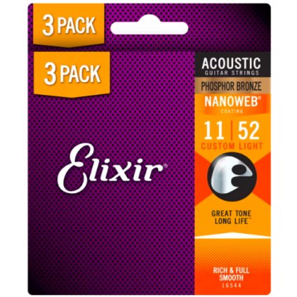 Elixir 16544 Nanoweb Phosphor Bronze 11-52 3-PACK - akustická gitara