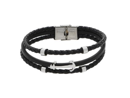 14367 kozeny naramek cerny s kotvou lhf232