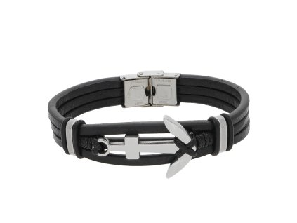 14370 kozeny naramek cerny s kotvou lhf242