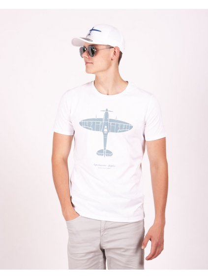 mens white tshirt print spitfire aircraft produced by eeroplane brand