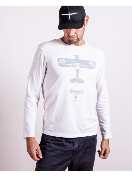 mens aviation long sleeve tshirt boeing stearman white eeroplane organic cotton01