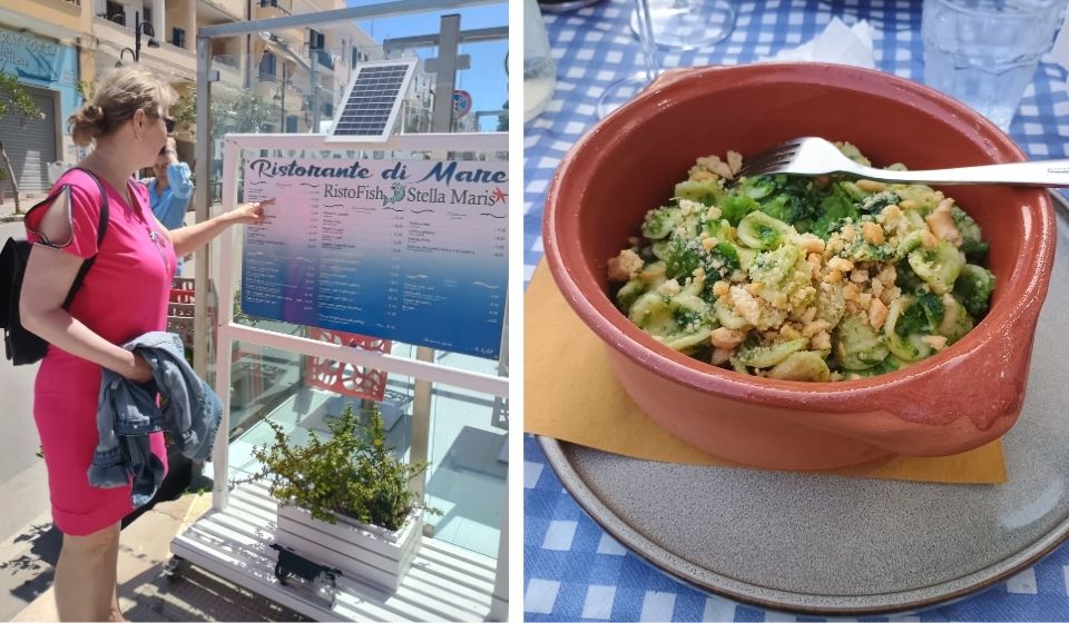 Výběr z italského menu v místní restauraci - vyhlášené těstoviny Orecchiette.