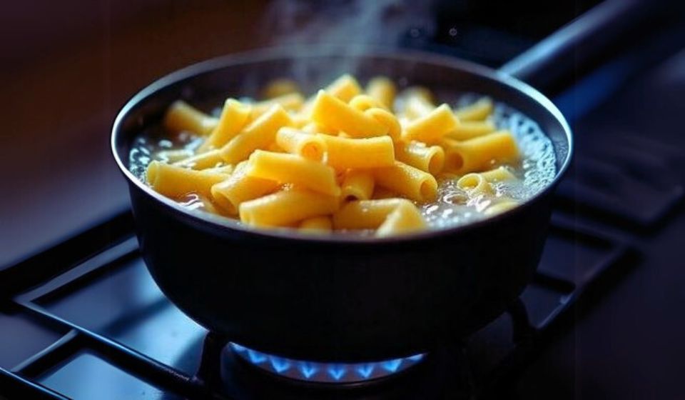 Těstoviny vařící se v hrnci - al dente.