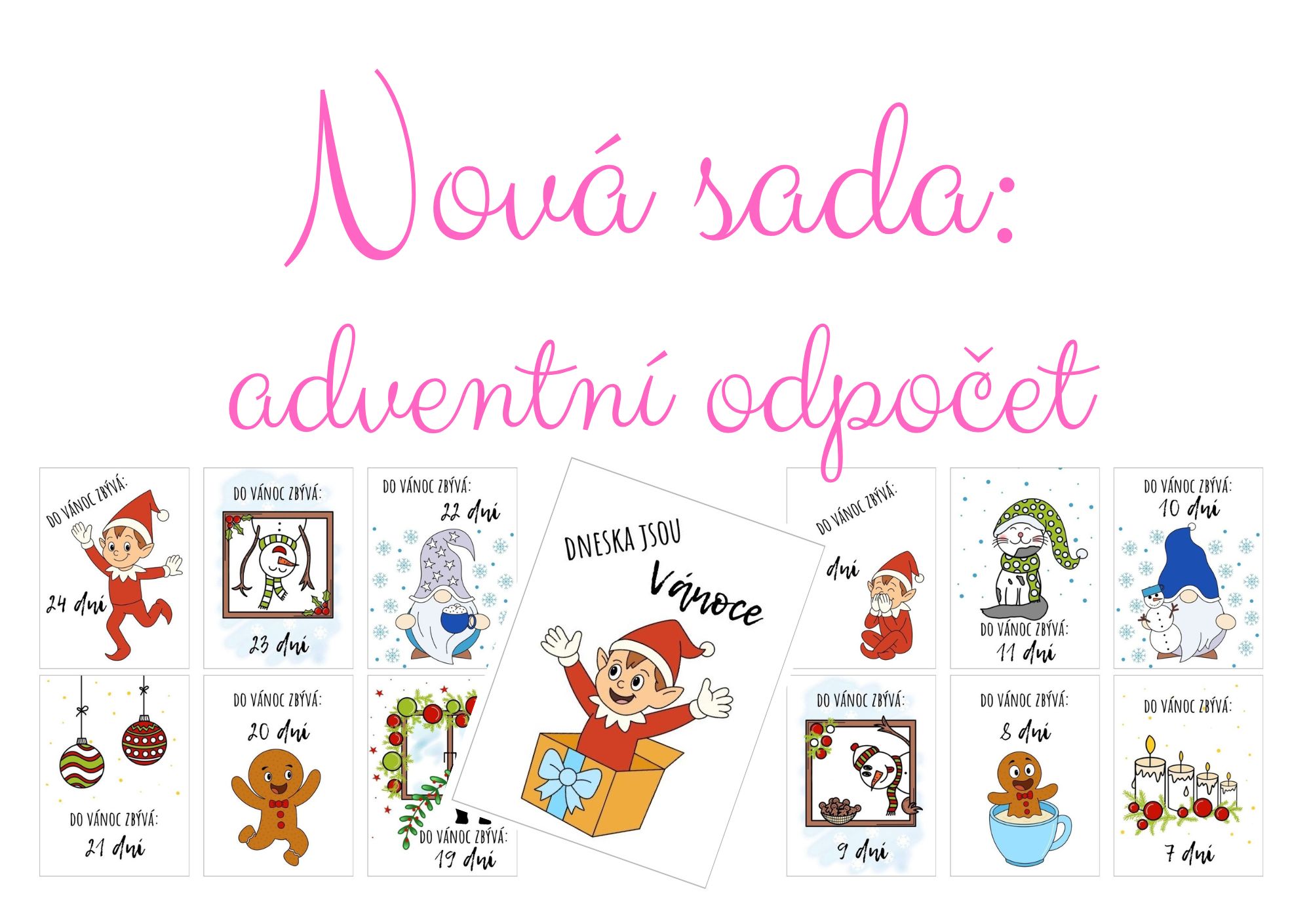 Svačinové kartičky, motivační kartičky, vzkazy do svačin - advent, vánoce, ježíšek, odpočet, štědrý den