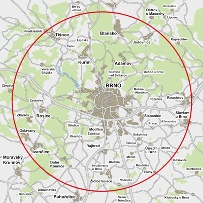 Mapa rozvozu jídel a nápojů