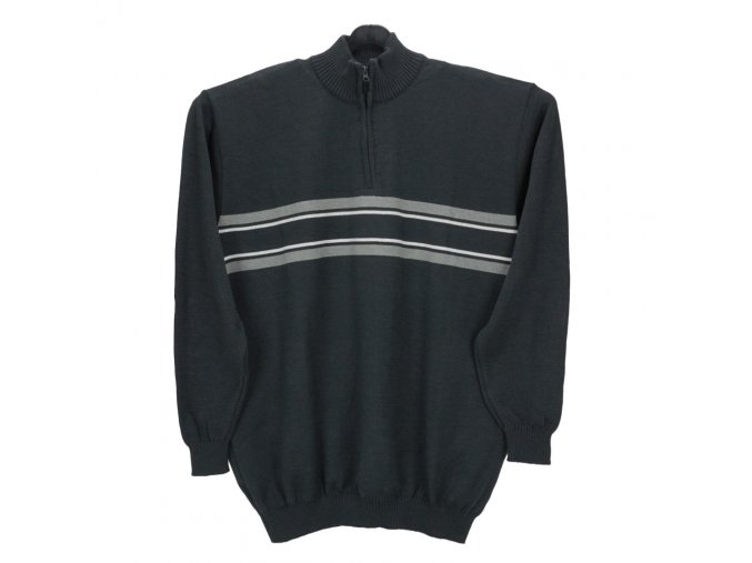 Pánský svetr tmavě šedý s krátkým zipem pruh