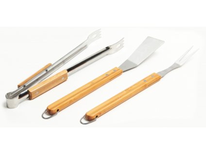 4635 somagic sada 3 ks nerezoveho grilovaciho nacini s drevenou rukojeti kleste 36 cm obracecka 36 cm vidlice 36 cm