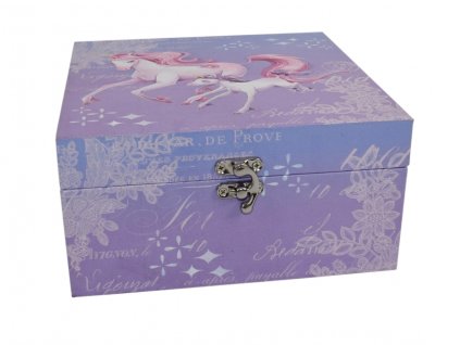 7575 due esse krabicka z mdf jednorozec 20x20x10 cm modrofialova