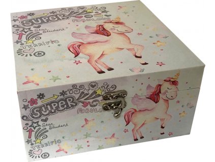 7578 due esse krabicka z mdf jednorozec 20x20x10 cm bila