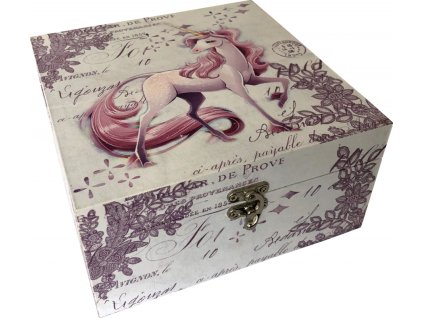 7581 due esse krabicka z mdf jednorozec 20x20x10 cm fialova