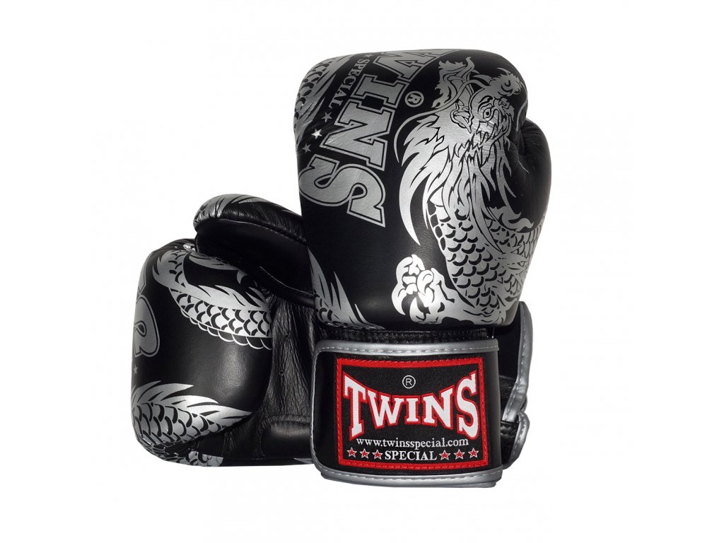 Boxerské rukavice TWINS - DRAGON - černá/stříbrná