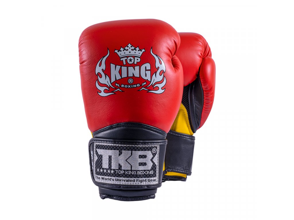 Top King kožené boxerské rukavice TKBGSA  Super AIR  - červená/žlutá