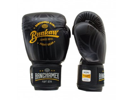 Kožené boxerské rukavice Buakaw Lotus - černá barva