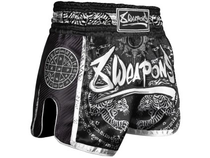8 WEAPONS Muay Thai trenky Carbon - SAK YANT TIGERS - černá/bílá
