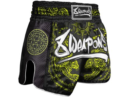 8 WEAPONS Muay Thai trenky Carbon - SAK YANT TIGERS - černá/neon žlutá