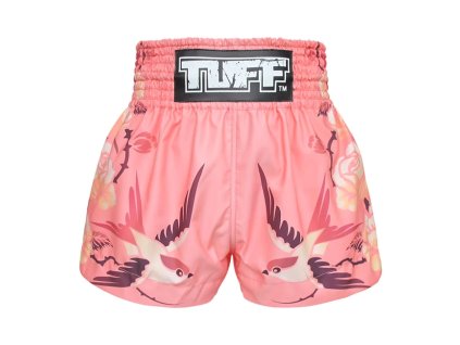 Tuff muay thai trenky the Pink Birds and Roses - růžová