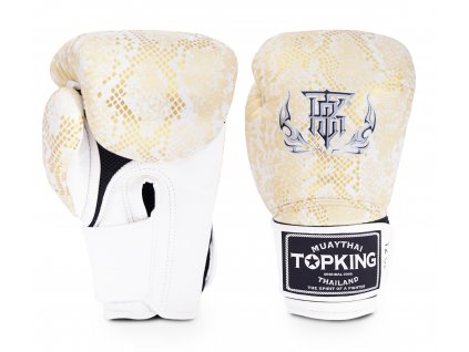 Top King kožené boxerské rukavice Super Air Snake  - zlatá/bílá