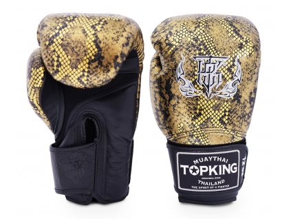 Top King kožené boxerské rukavice Super Air Snake  - zlatá/černá