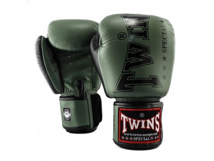 Boxerské rukavice kožené TWINS - zelená/černá