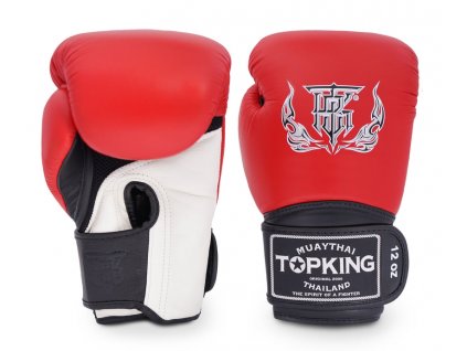Top King kožené boxerské rukavice Super Air Triple Tone  - červená/černá/bílá