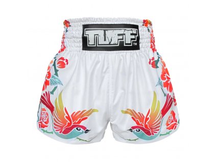 Tuff Muay Thai Shorts the Pink Birds and Roses - weiß