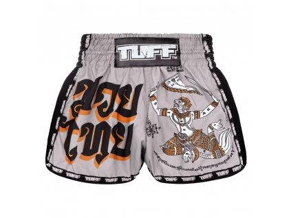 Tuff Muay Thai Shorts Hanuman Yantra War Flag - grau