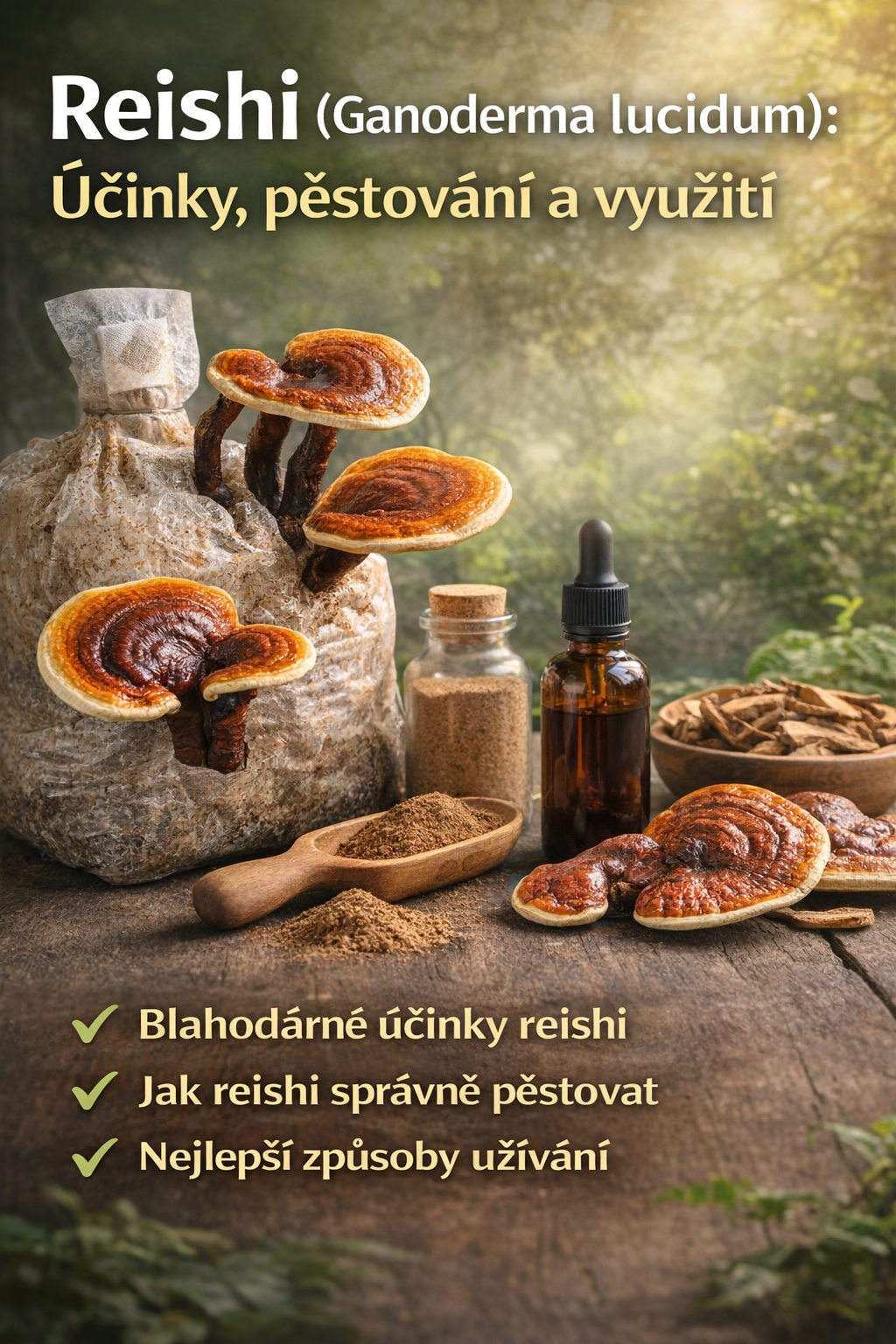 Reishi (Ganoderma lucidum) – účinky, pěstování a využití