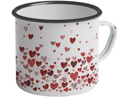 Hrnek plechový 350 ml - barevná srdíčka