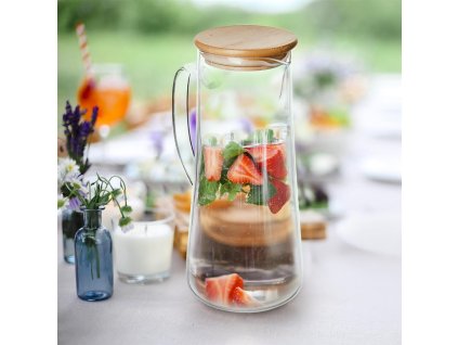 Džbán skleněný s bambusovým víčkem 1,5 l