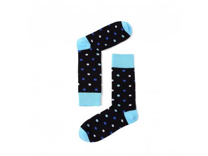 Pohled na černé ponožky s modrými puntíky Dotty v páru